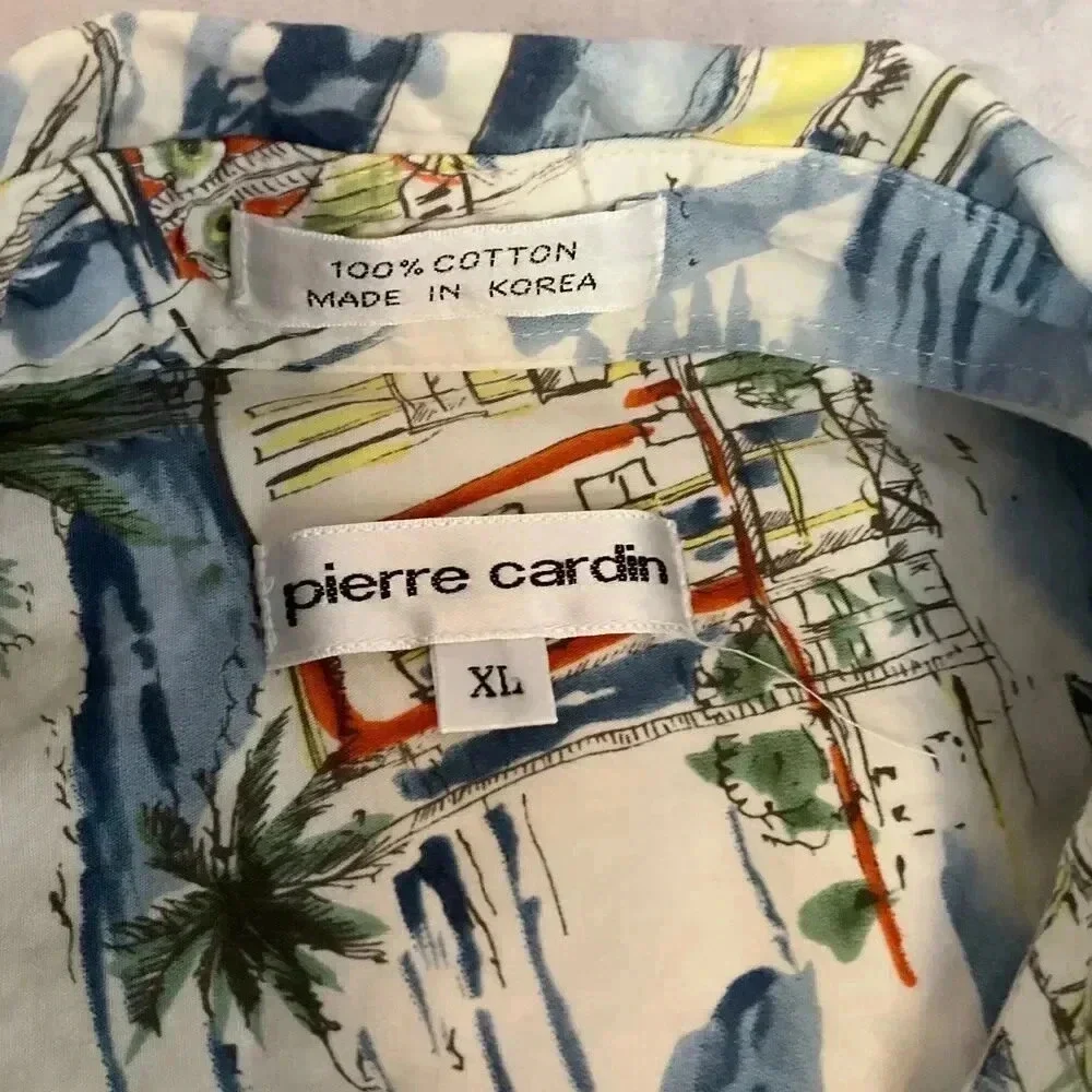 Pierre Cardin Multicolor Short Sleeve Button Up‎ Hawaiian Shirt Mens XL